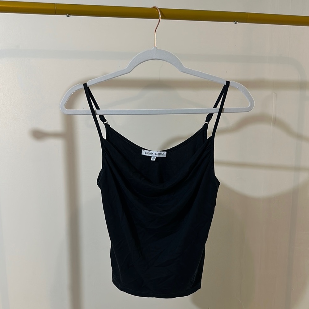 Womens Heartloom Sleeveless Draped Black Tank Top